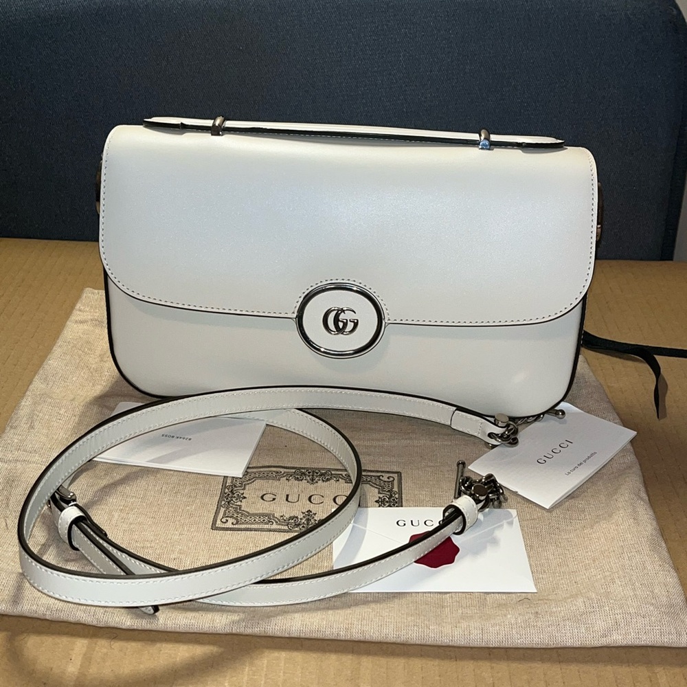 Authentic Gucci Petite GG Senna calf Eco Mystic White Bag